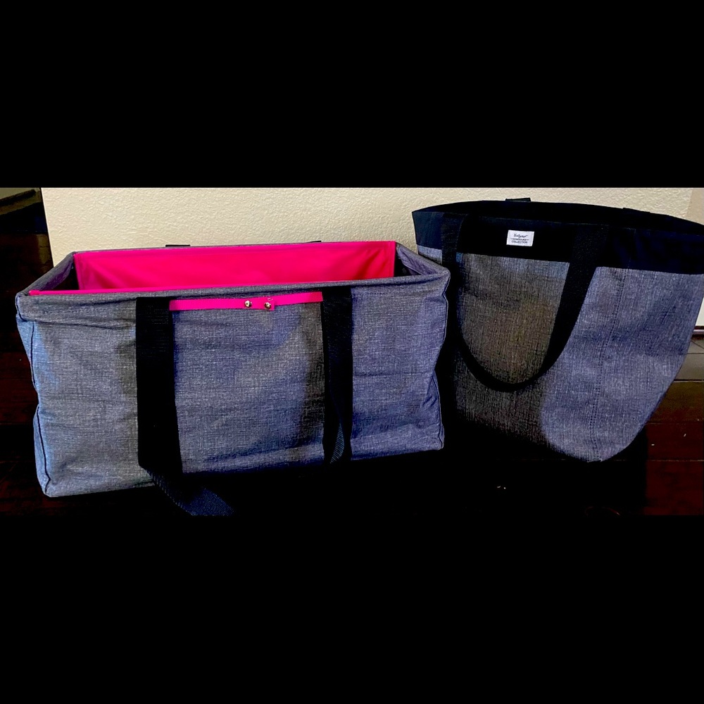 Thirty one  💓 large Charcoal Utility & Essetial totes w/ hot pink liner